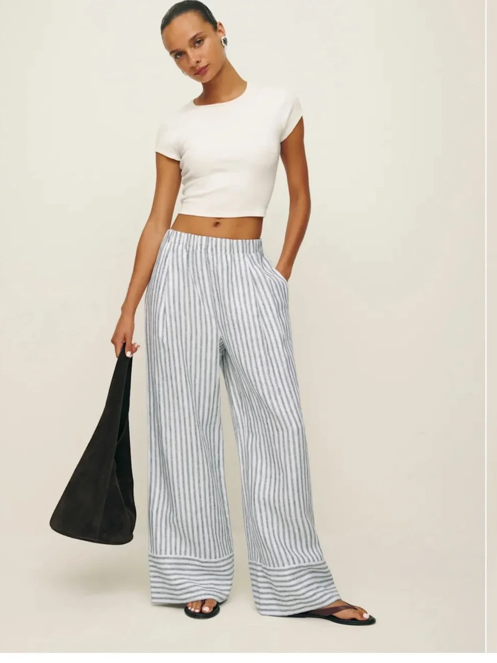Reformation Fernando Linen Wide Leg Pant Antibes Stripe XSP NEW